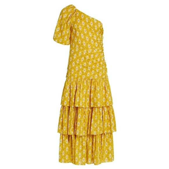 Veronica Beard $798 Virginia Sun Multi Floral Tiered One Shoulder Maxi dress Sz8 - Picture 4 of 16